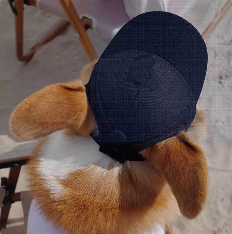 Cotton sun-proof exposed ears pet baseball cap in apricot with adjustable strap, suitable for dogs and cats.