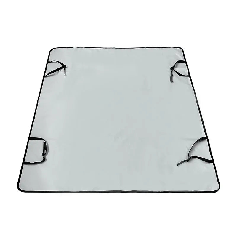 Grey dog bone print water resistant car pet mat measuring 140x110cm on a car rear seat.