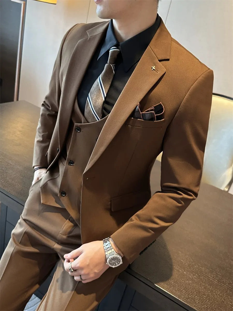 Men's slim fit business formal jacket in chemical fibre blend fabric available in three colours