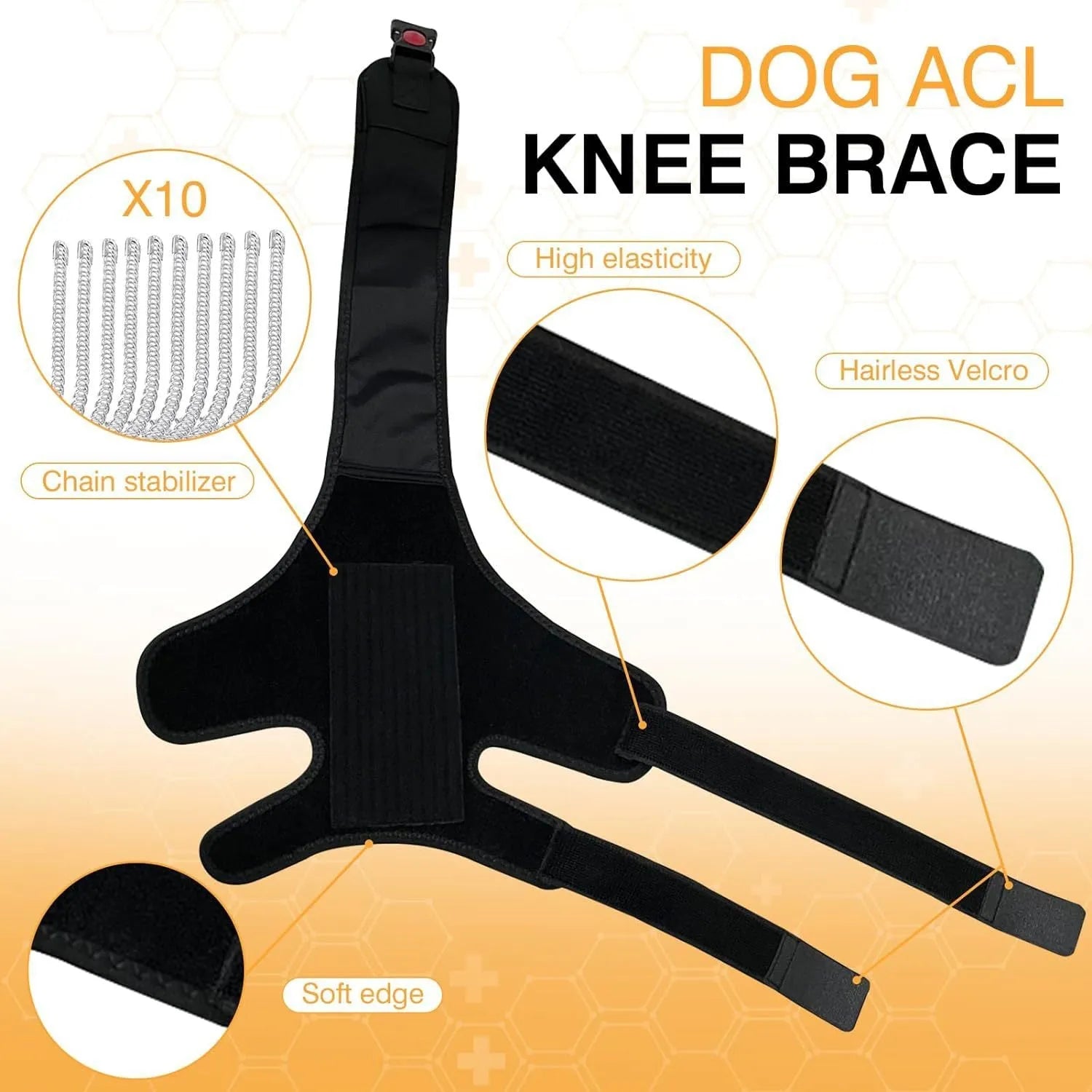 Adjustable dog leg protector knee brace with non-slip inner layer in size S M L for joint support