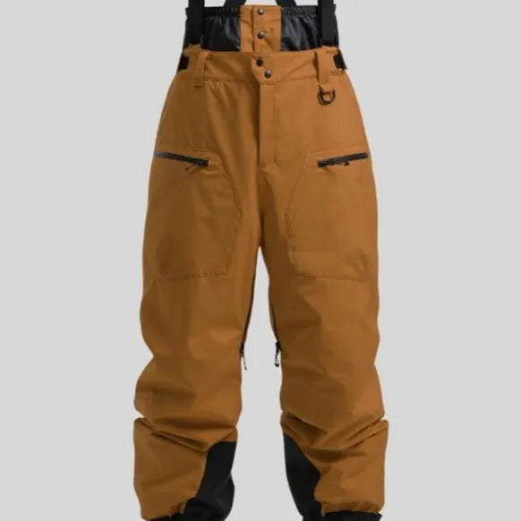 Men's black waterproof ski trousers with thickened straps made from flame retardant linen fabric