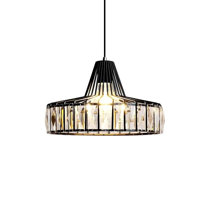 Modern crystal LED ceiling lamp in black or gold finish with three light settings