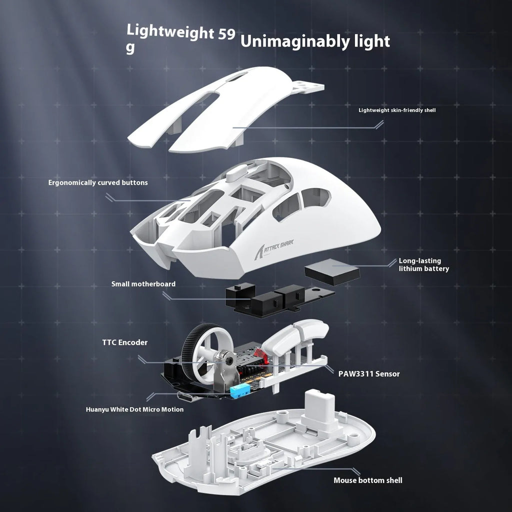 Wireless gaming mouse in black, red or white colours with three connection modes