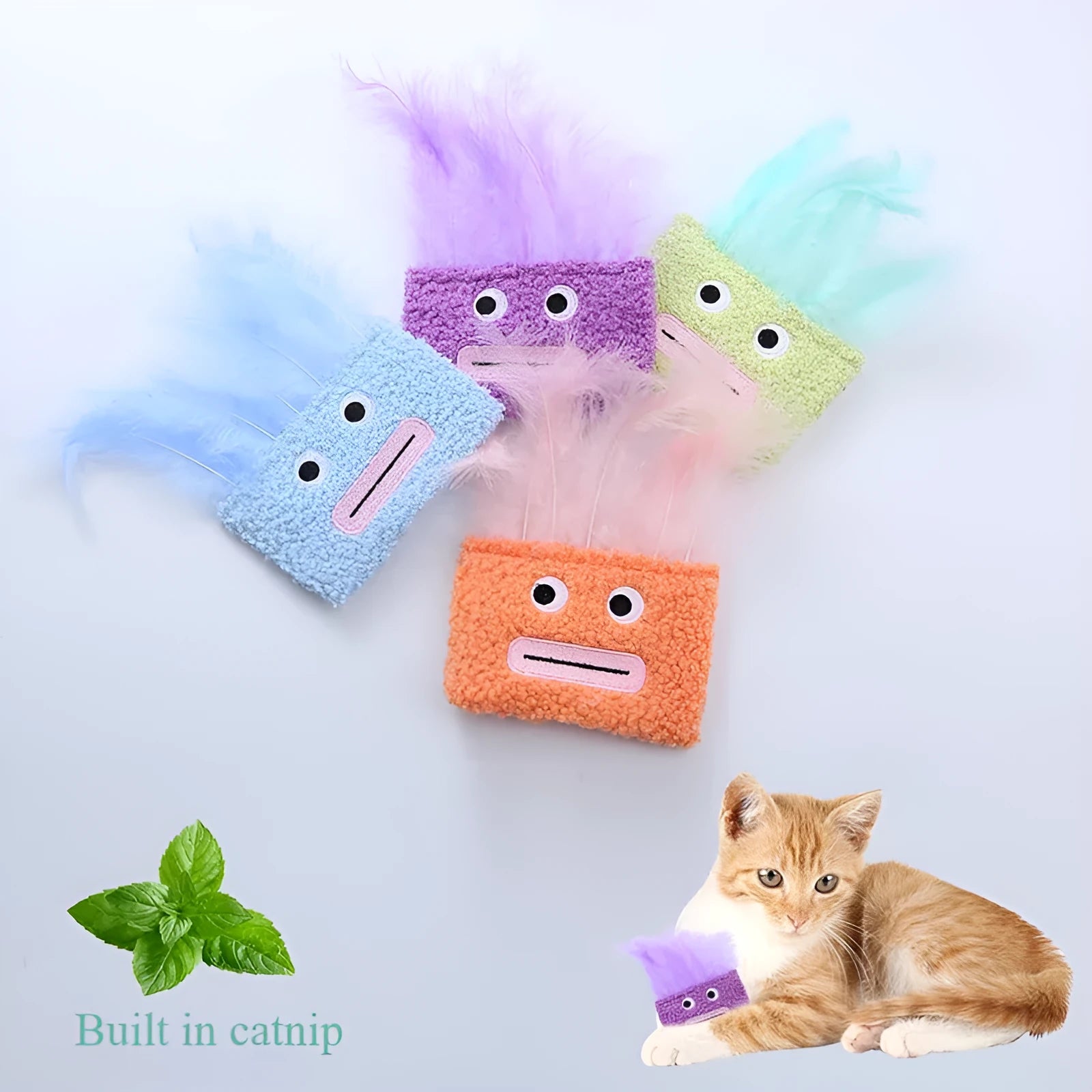 Colourful big mouth explosion head shaped plush cat toy with catnip.