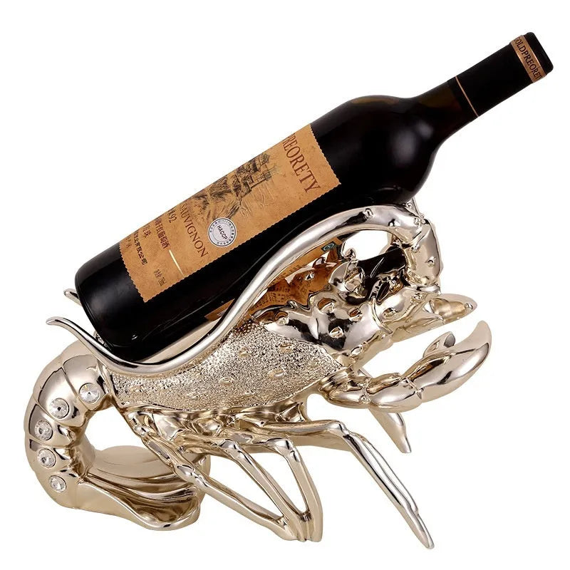 Lobster-shaped wine rack ornament in rose gold or elegant silver metallic finish