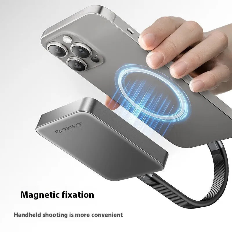 Grey ultra-thin magnetic mobile SSD external hard drive with magnetic ring and C to C cable