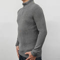 Men's grey half-turtleneck zipper sweater with British style pullover design
