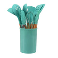 12-piece non-stick silicone kitchenware set with wooden handles in modern simplicity design, various colour box packaging options