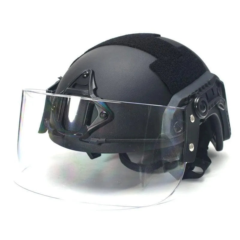 Transparent PC helmet mask with windproof lens measuring 30x15cm