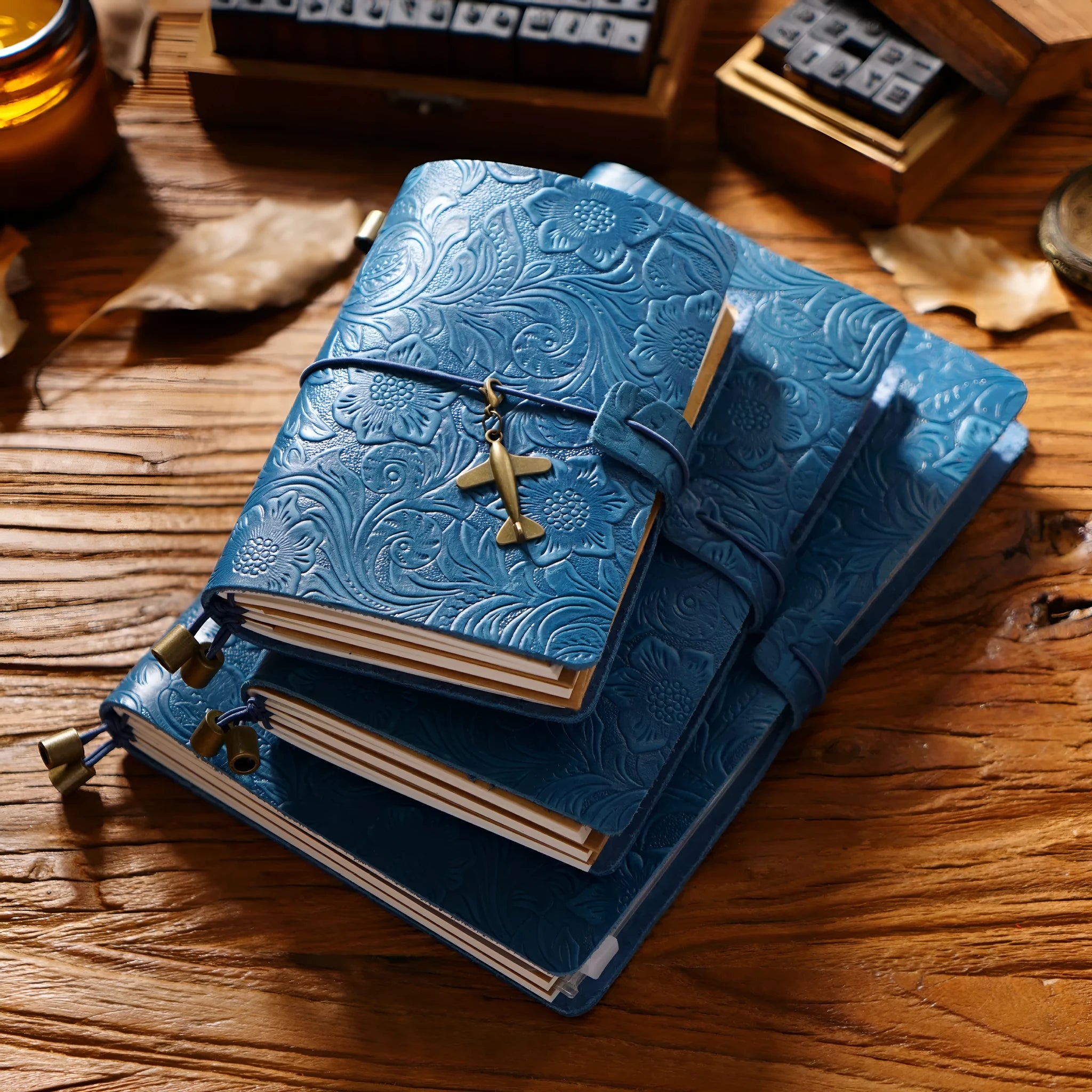 Creative vintage engraving cowhide travel notepad in black A5 size with genuine leather cover