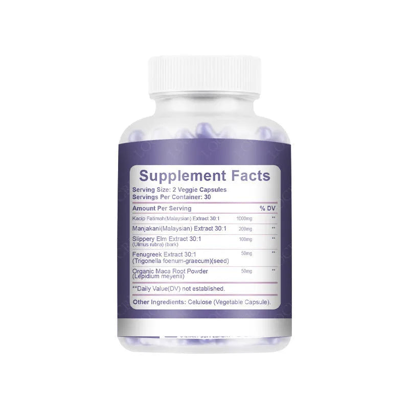 Bottle containing 60 vaginal capsules with botanical extract for adult women