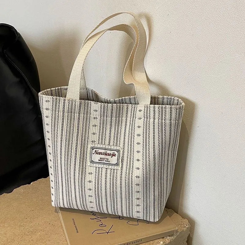 Japanese style corduroy handbag in dark brown colour with large capacity design