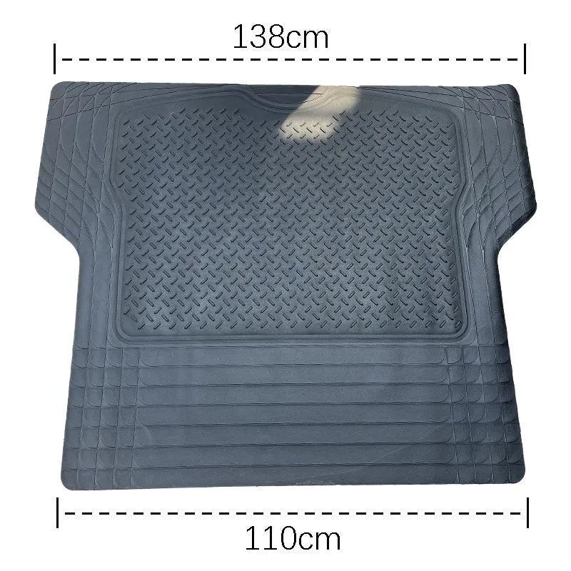 Black universal PVC waterproof car trunk mat in 80x120cm size laid flat on a clean car boot floor