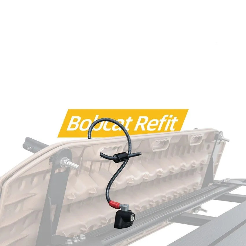 Plastic-sheathed steel cable lock for securing equipment on a vehicle roof platform without drilling.