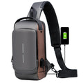 PU leather motorcycle chest bag in black with zipper and password lock