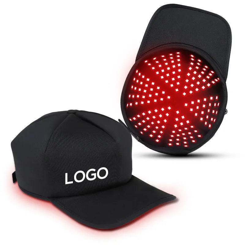 Black red light therapy cap for hair growth with infrared LEDs