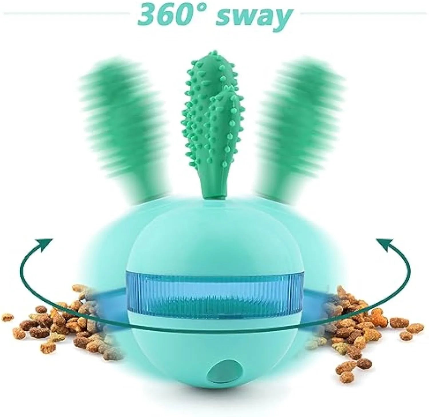 Blue and green durable rubber interactive dog treat dispenser ball with food holes for medium large dogs