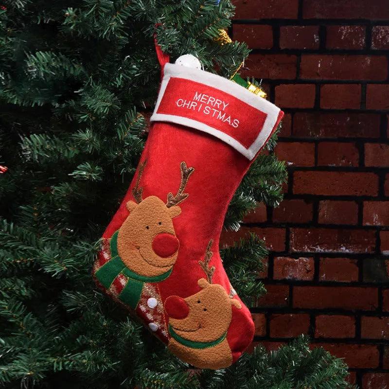 American-style non-woven fabric Christmas stocking decoration with snowman, elk, and elderly man designs