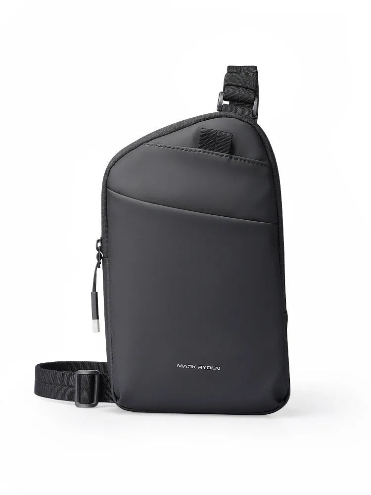 Men's elegant black lightweight crossbody bag made from oxford cloth material
