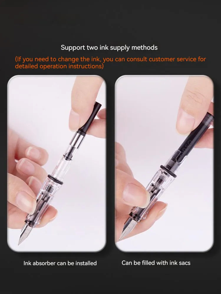 Automatic suction ink pen set with 40ml bottle, choice of 0.38mm or 0.5mm tips, and carry bag.