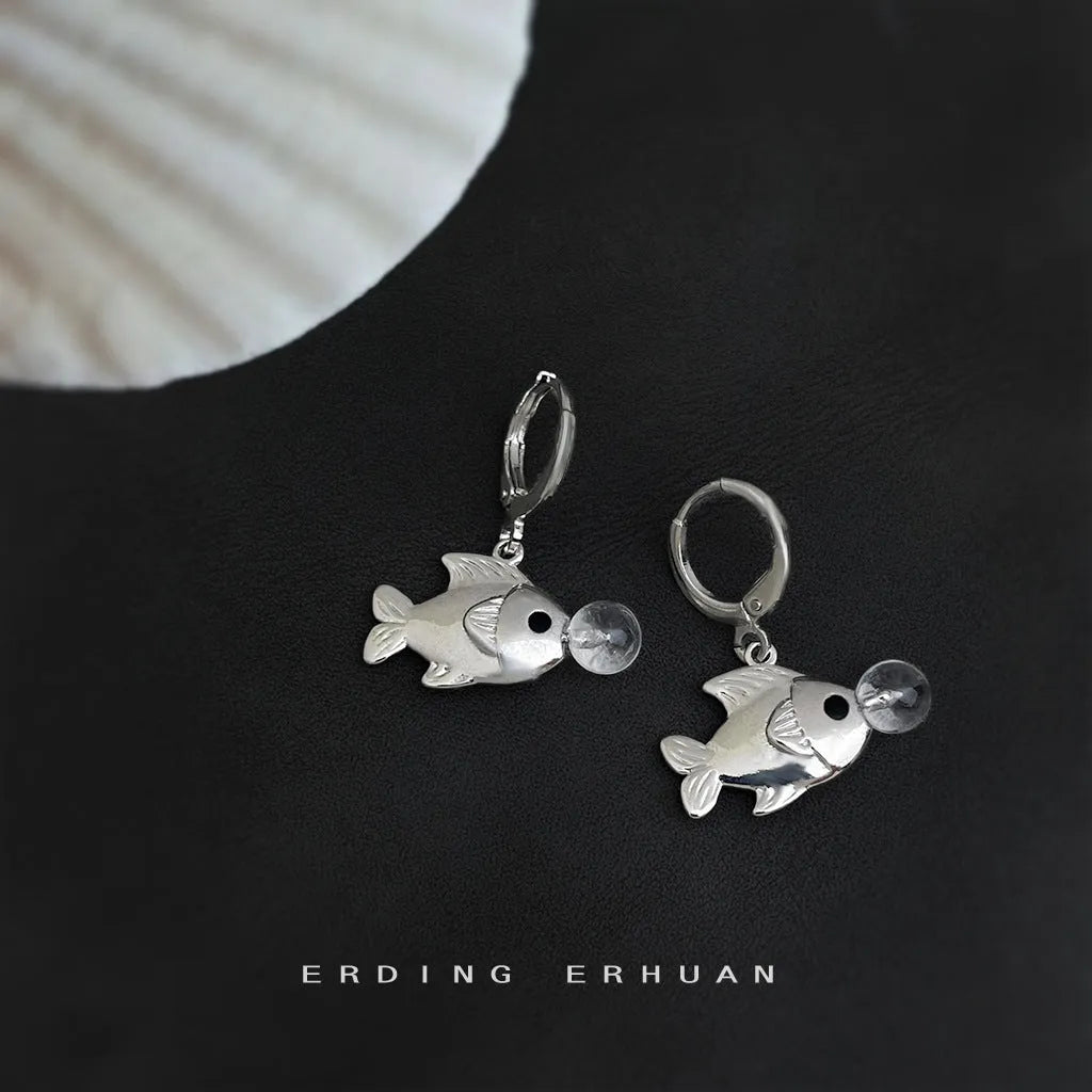 Bubble fish goldfish design copper earrings with electroplating treatment for women