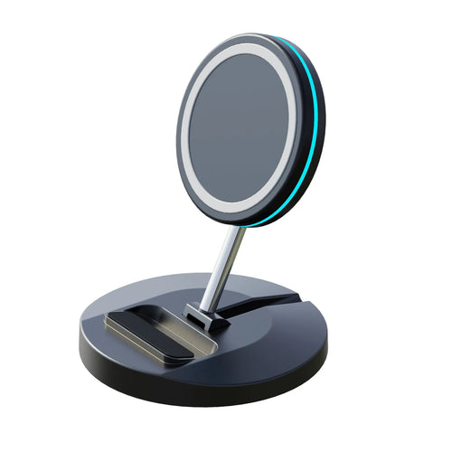 Apple-compatible magnetic wireless charger folding stand for iPhone 12 with 3-in-1 design