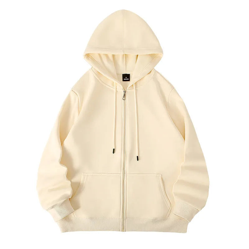 Men's plus size zipper hooded sweater in charcoal grey, showing front zipper and top stitching pockets
