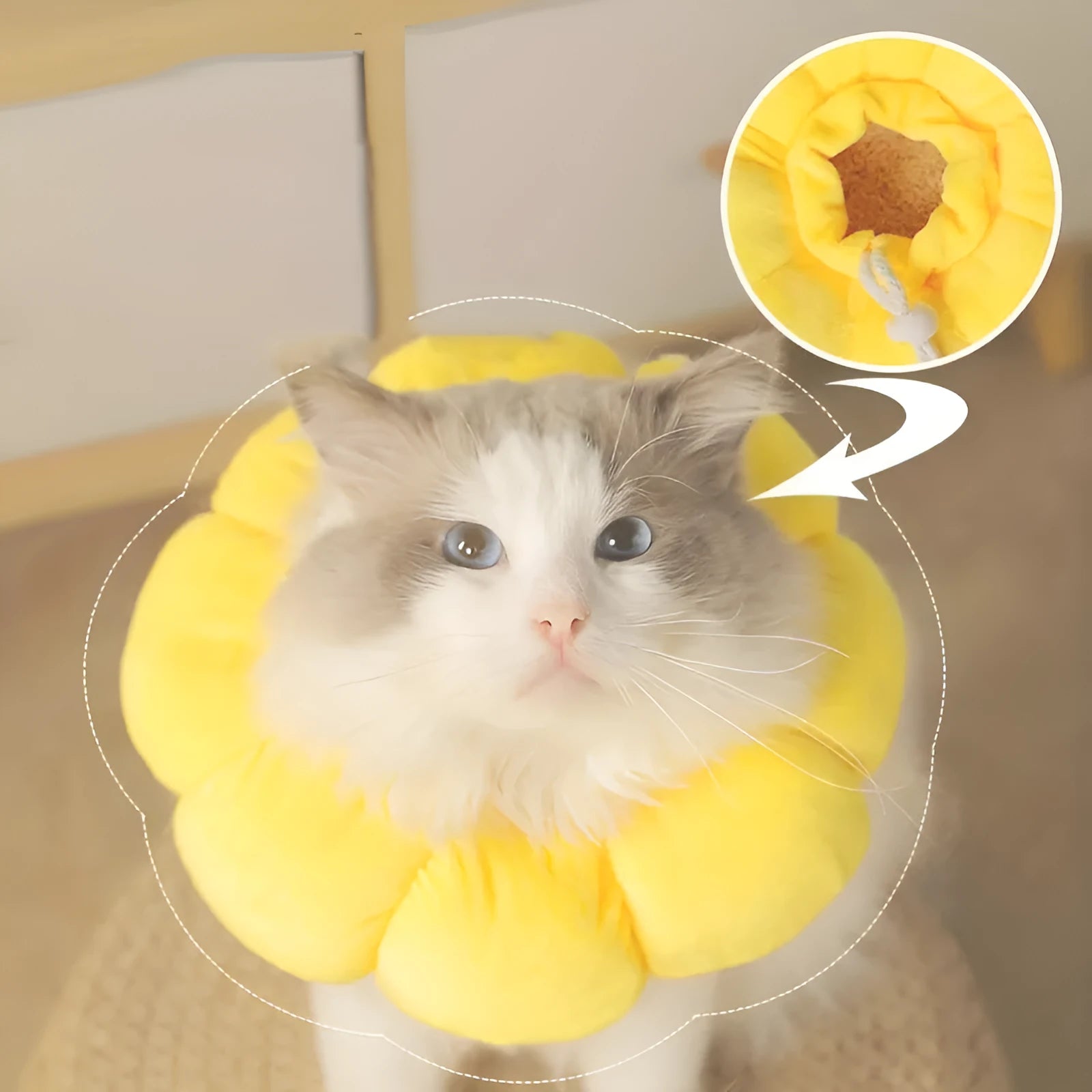 Cute sunflower-shaped adjustable recovery collar for small pets, soft cotton material