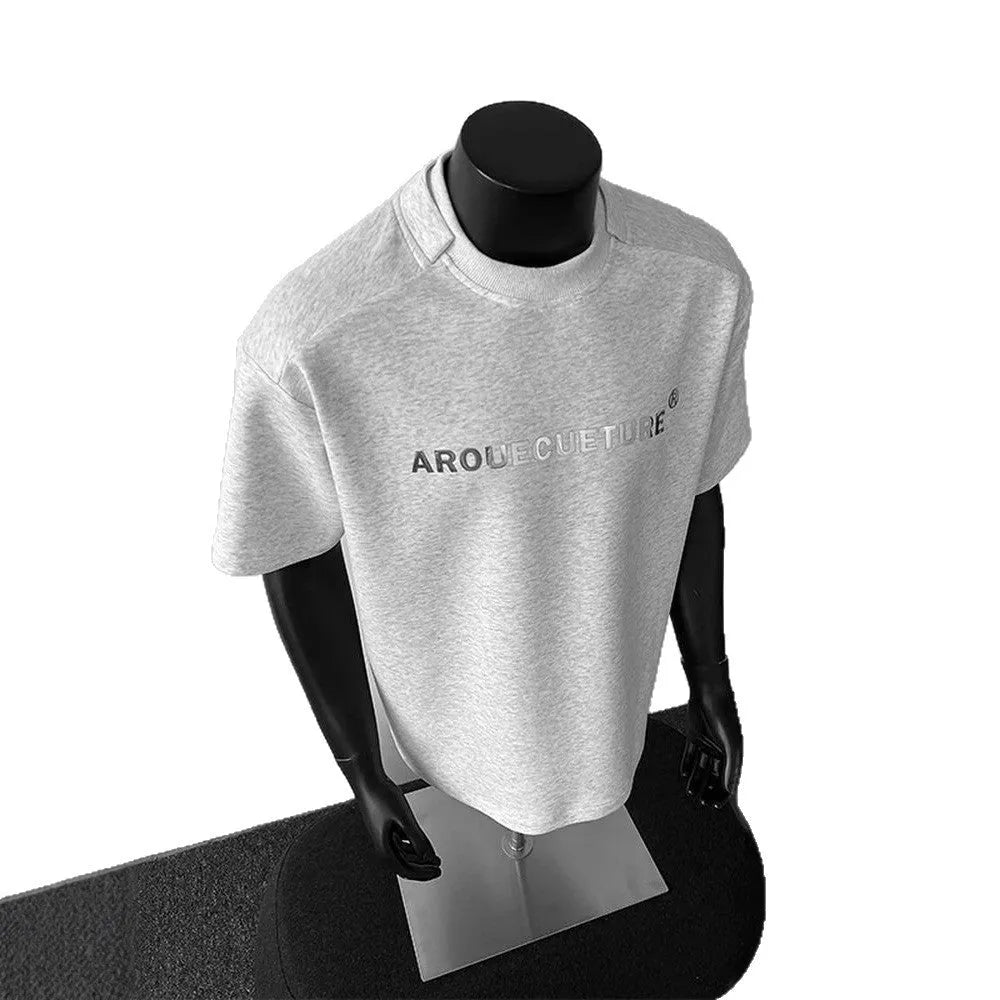 Men's cotton short sleeve T-shirt with letter pattern in loose fit pullover style