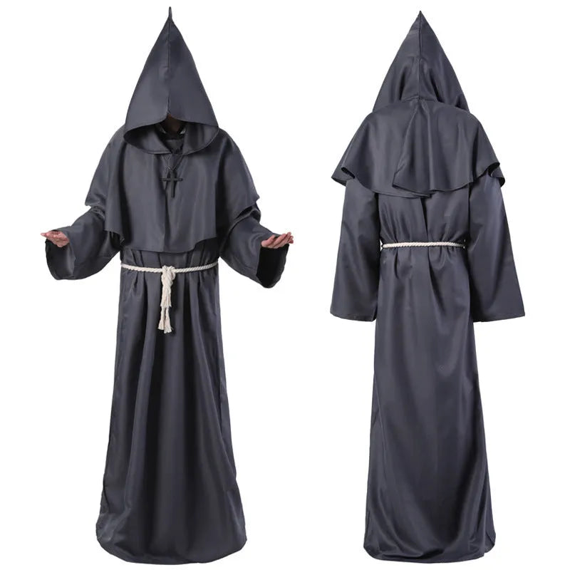 Medieval friar wizard monk costume in wine red colour, adult size, made from polyester fabric