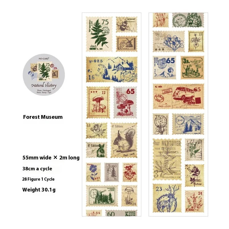 55mm wide coated paper stamp roll with retro patterns for journal decoration