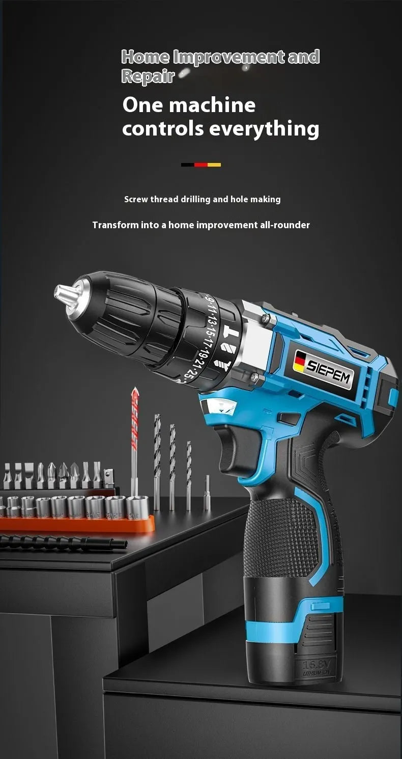 12V impact pistol drill electric screwdriver set in plastic case with dual-speed control