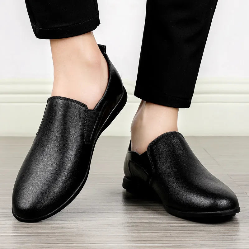 Men's cowhide leather breathable business shoes round toe black colour size 37-46