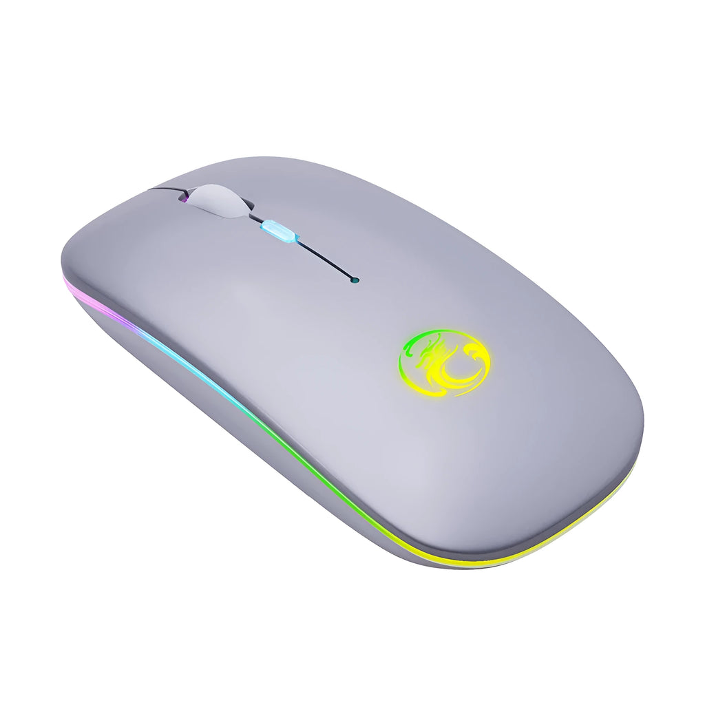 Dual-mode wireless silent mouse with luminous charging indicator in black or white colour options