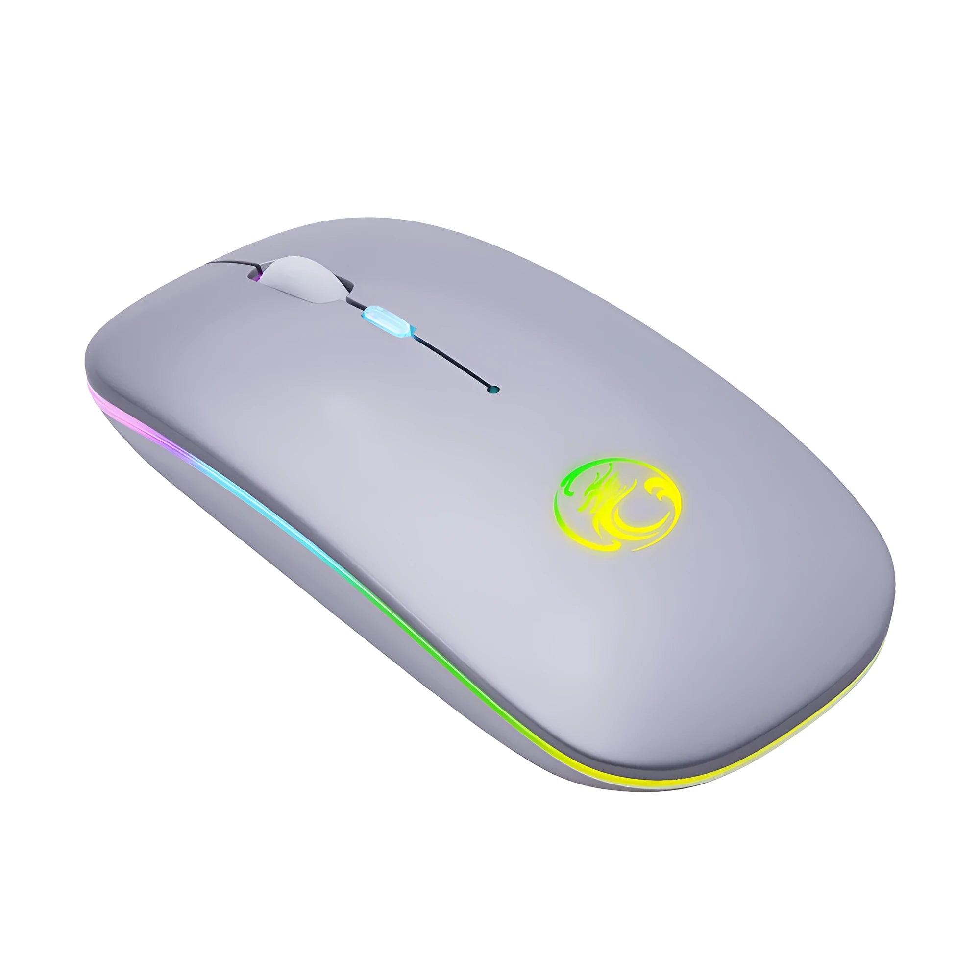 Dual-mode wireless silent mouse with luminous charging indicator in black or white colour options