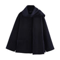 Women's long coat with artificial fur collar in polyester fabric, street fashion style with pockets