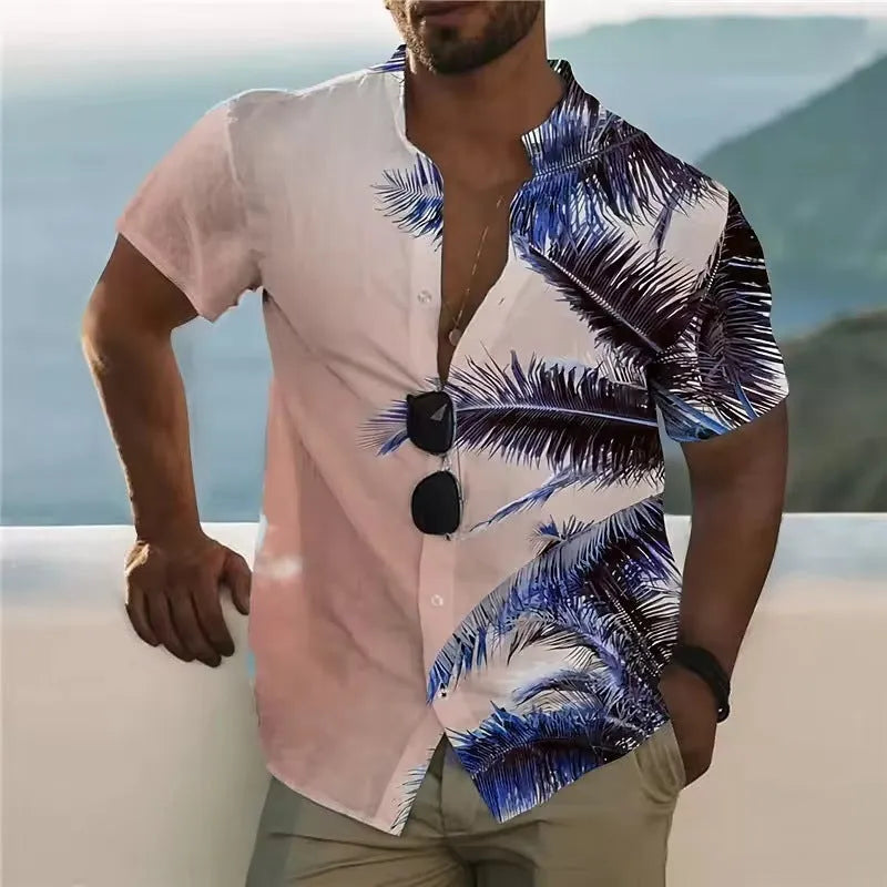 Men's floral print short sleeve shirt in loose cardigan style for summer