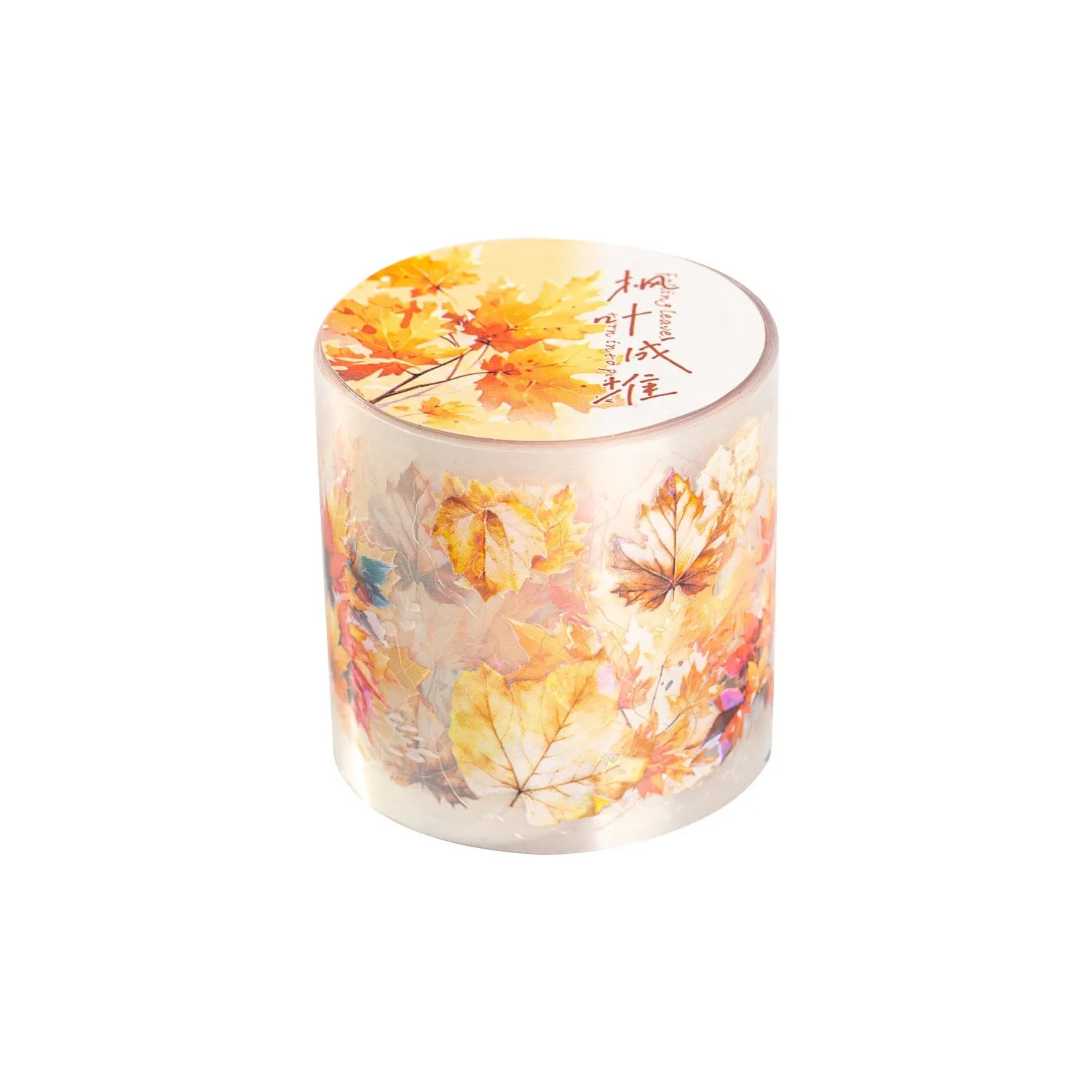 Deciduous Poetry Series PET decorative sticker roll showing six autumn leaf colour designs on 40mm wide material