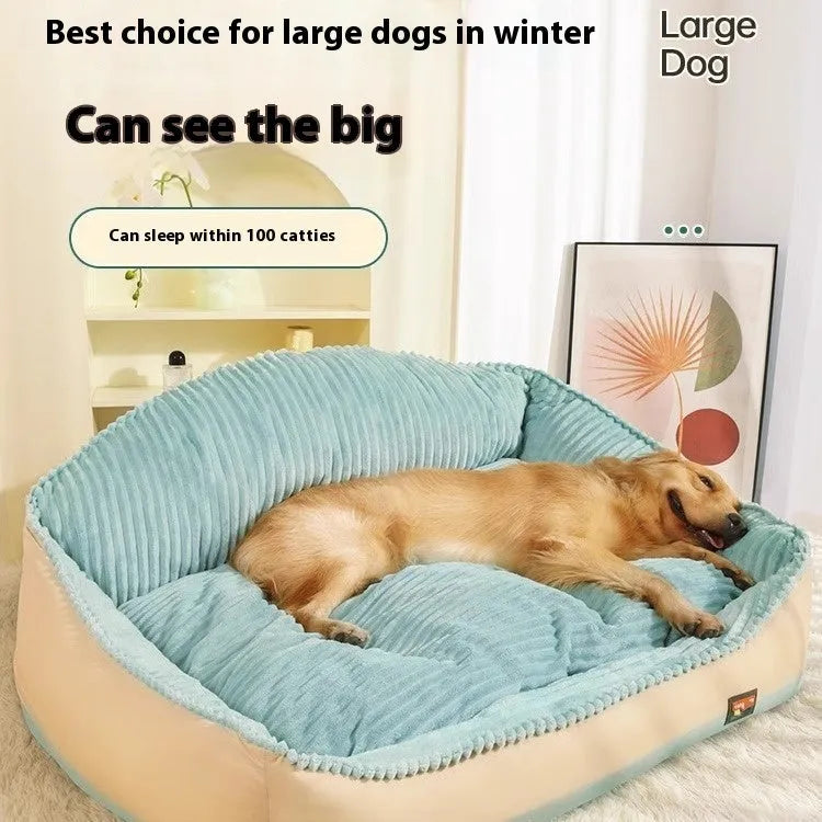 Morandi colour kennel-style pet bed with removable washable cover, shown in M and L sizes.