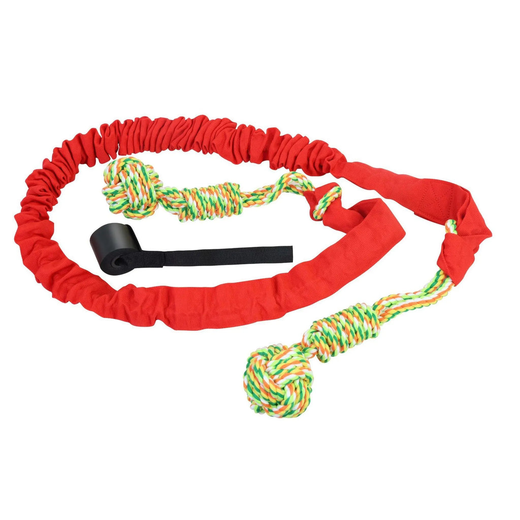 Braided cotton dog tug of war rope toy in black colour with handle sections
