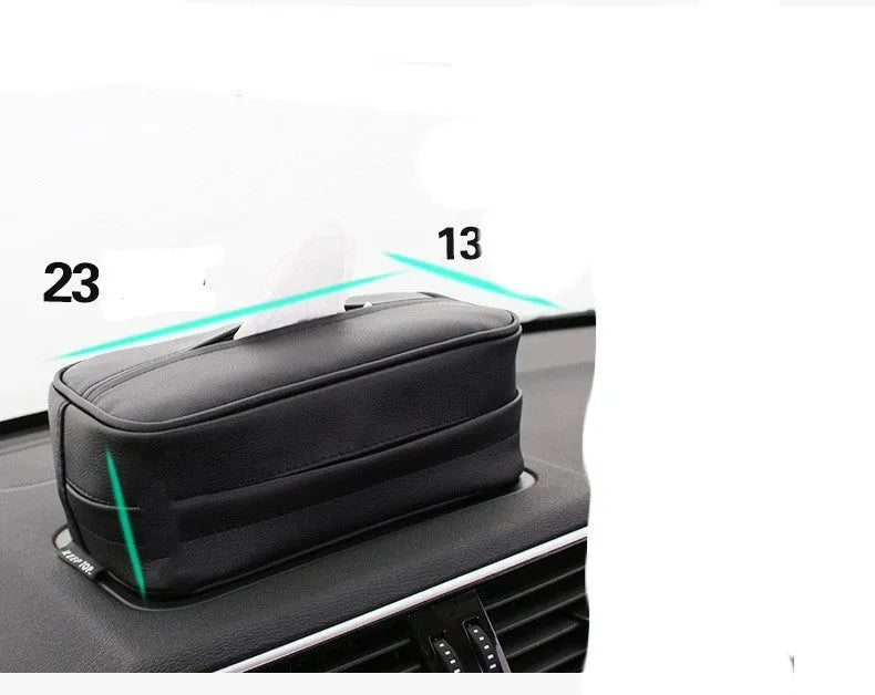 Black PU leather hanging storage bag with zip for car and home organisation