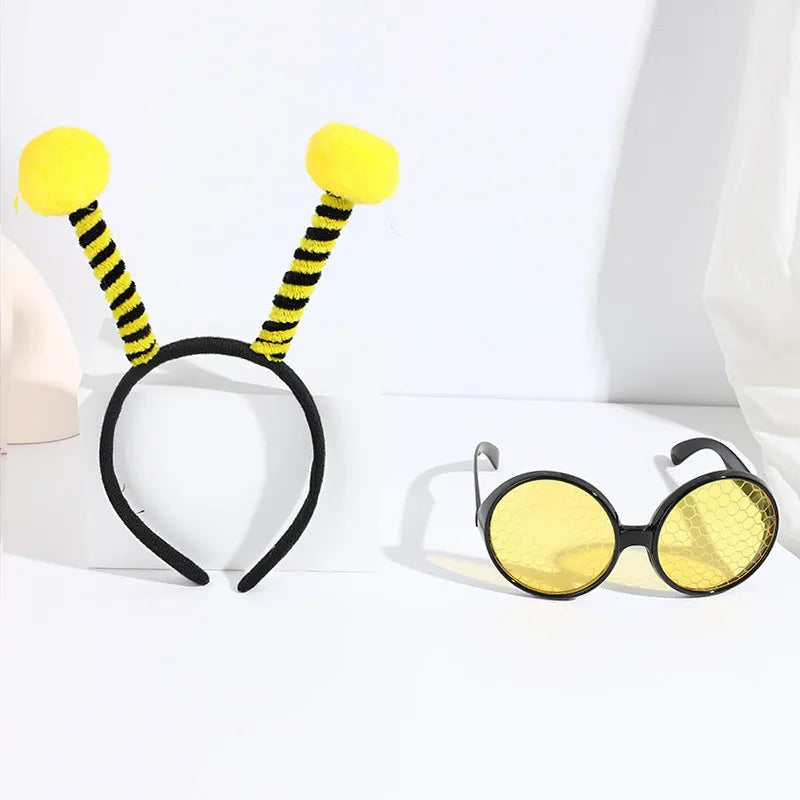 Yellow bee pattern children's dress up headband and glasses costume accessory set