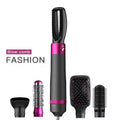 Dyson grey 5 in 1 hair dryer brush styling tool with multiple brush attachments on a white background.