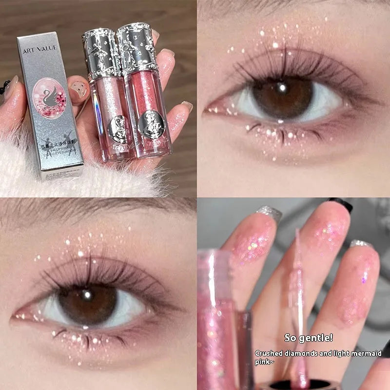 Ballet brand liquid eye shadow set showing five shimmer colour pots: Sakura Field, Doll Log, Butterfly Paradise, Nutcracker, Pillow Fairy Tale.