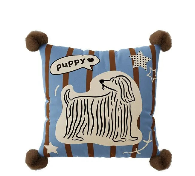 Cotton cartoon anime cushion pillow in blue, brown, or white on sofa
