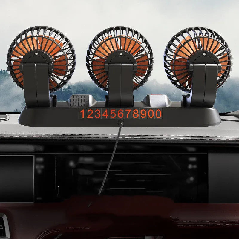 Automotive three head cooling fan with ABS construction for 12V and 24V vehicle systems
