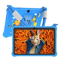 Blue silicone protective case for 7-inch children's tablet with flat carrying strap