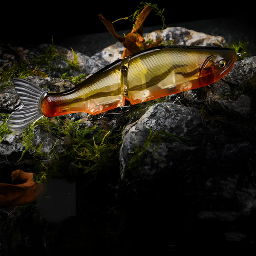 185mm plastic bass fishing swimming bait shown in one of fifteen available colours.