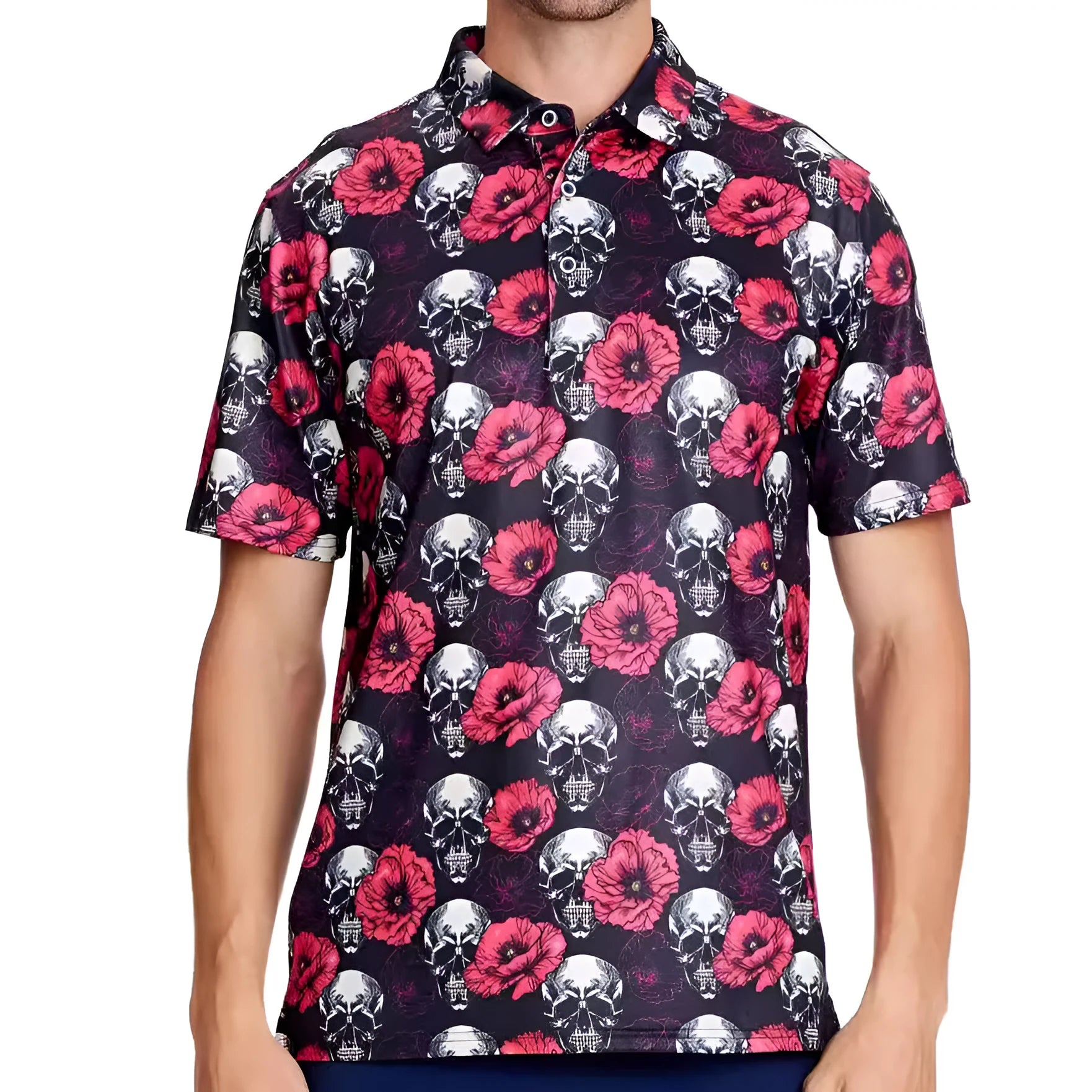Men's Japanese retro style short sleeve top with 3D printed pattern and zipper decorations