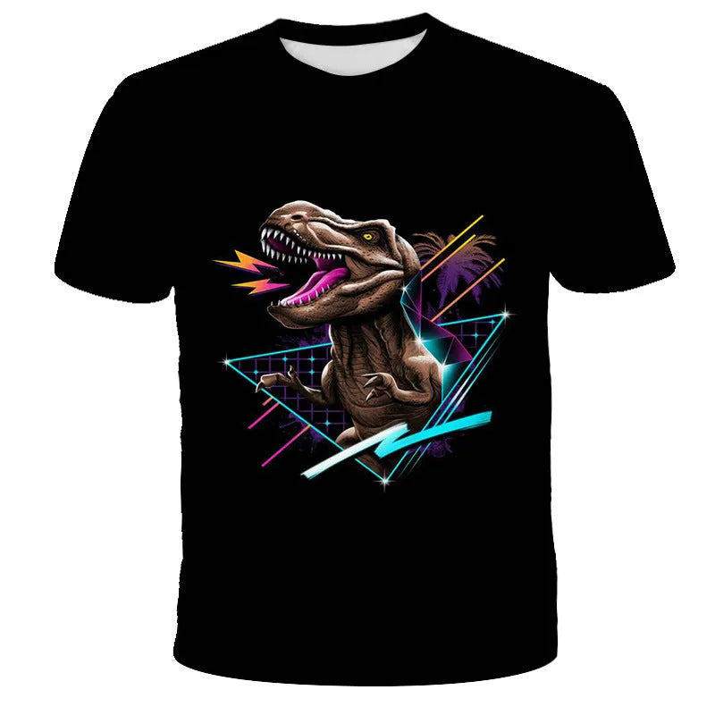 children's 3D digital print short-sleeved t-shirt round neck cartoon style polyester